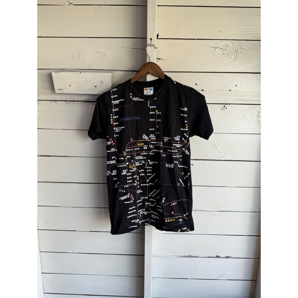 NYC Subway Line Manhattan Map Graphic T-Shirt Black Small Streetwear Tee